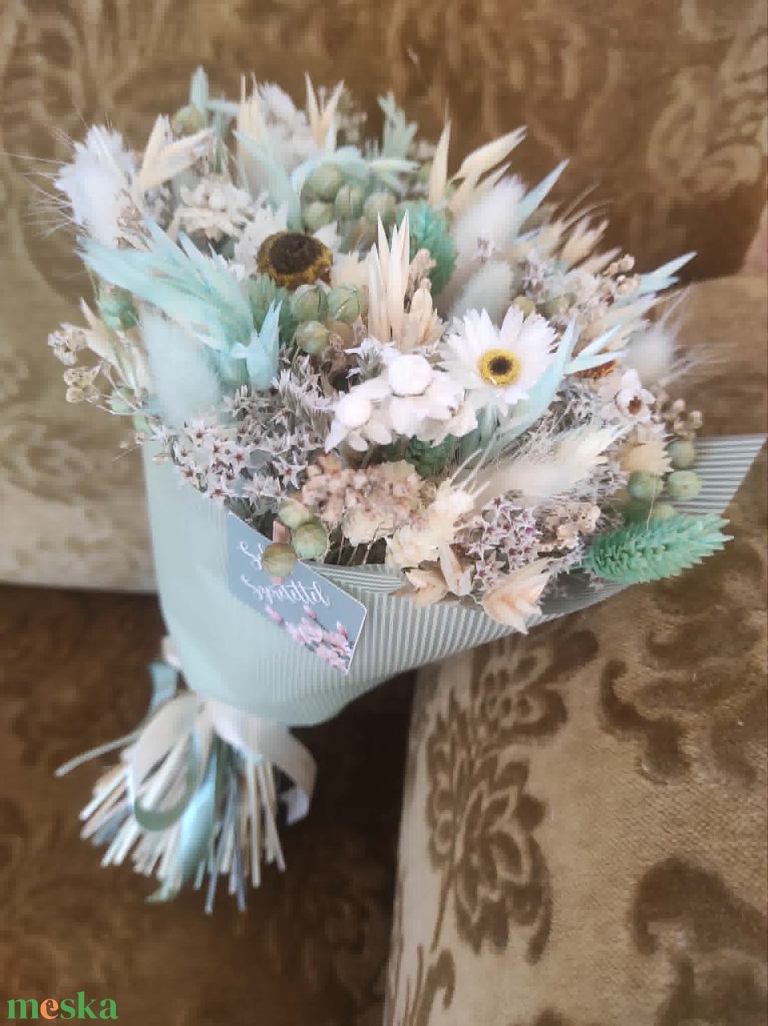 Szárazvirág csokor(türkiz) - otthon & életmód - virágdekoráció - virágok - virágcsokor - Meska.hu