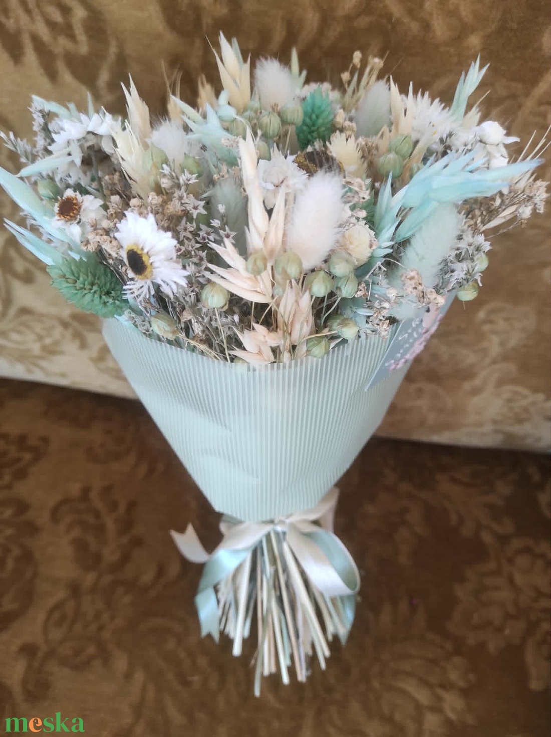 Szárazvirág csokor(türkiz) - otthon & életmód - virágdekoráció - virágok - virágcsokor - Meska.hu