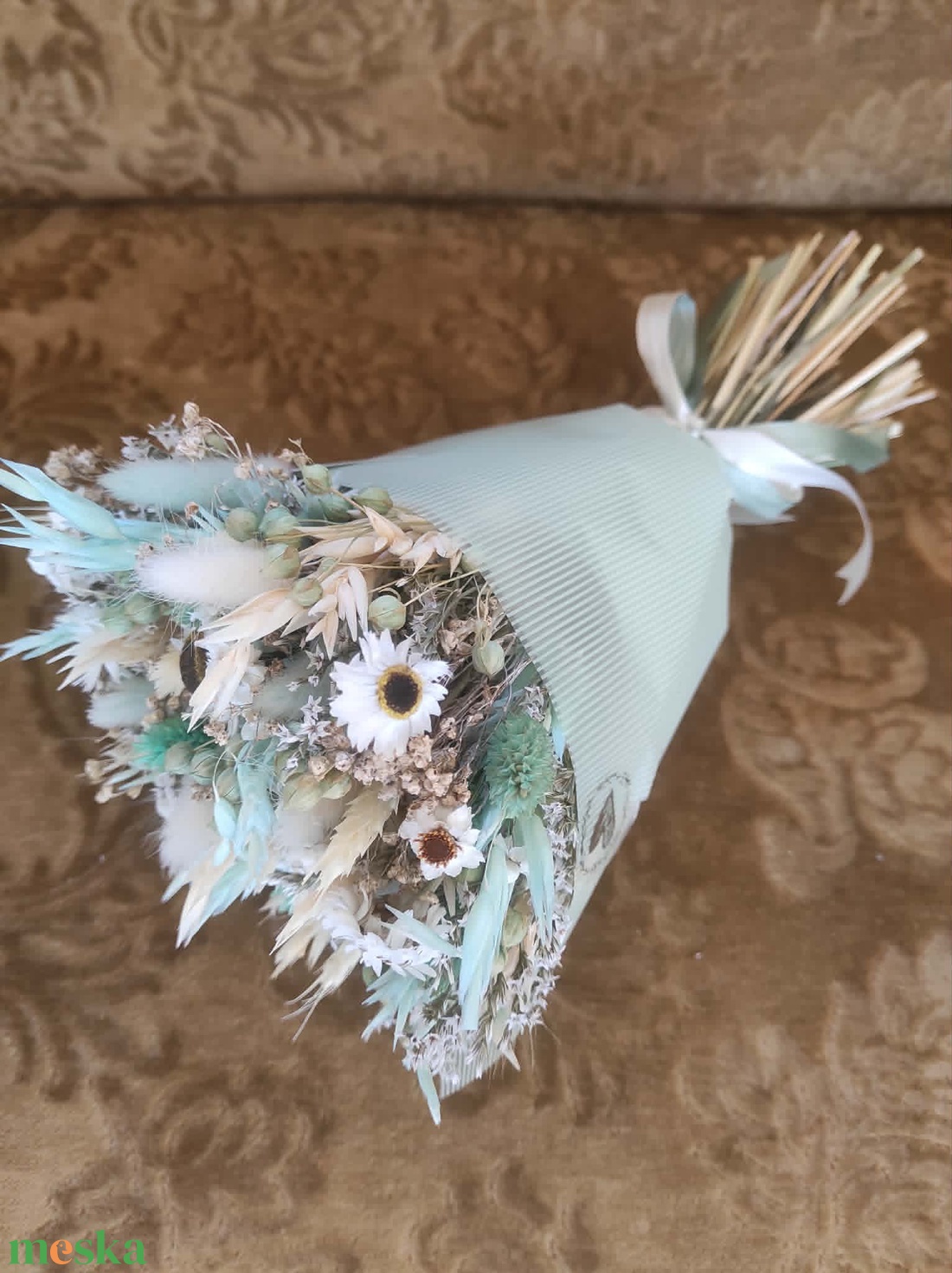 Szárazvirág csokor(türkiz) - otthon & életmód - virágdekoráció - virágok - virágcsokor - Meska.hu