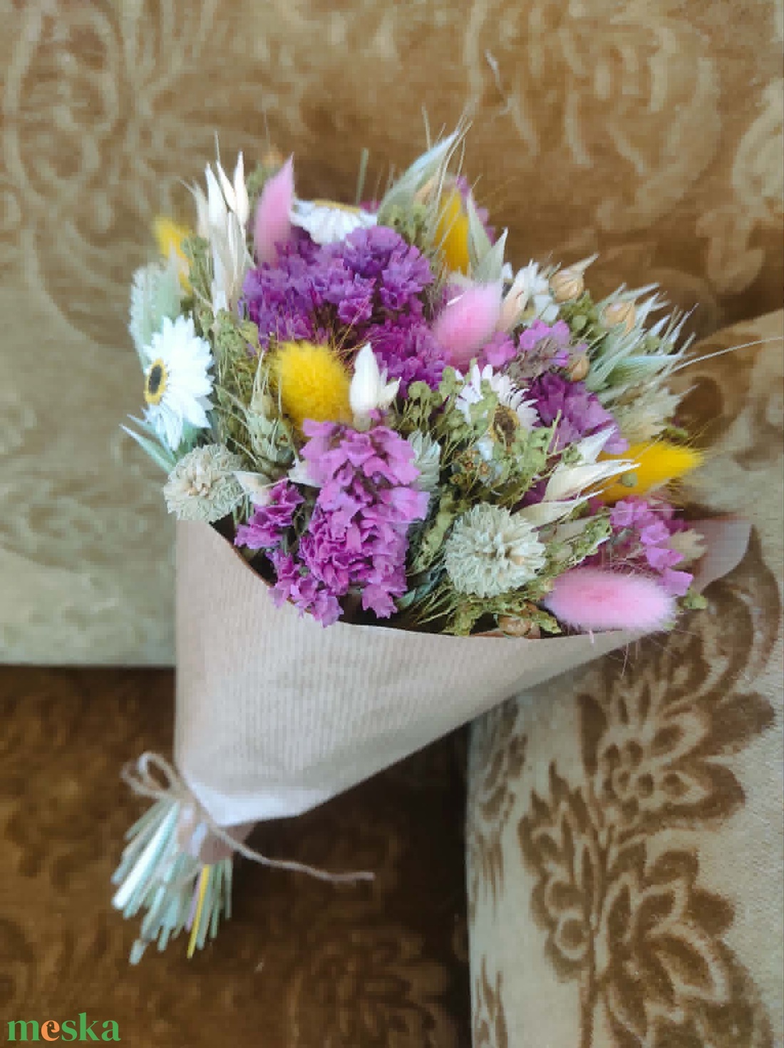 Szárazvirág csokor(pink-sárga) - otthon & életmód - virágdekoráció - virágok - virágcsokor - Meska.hu