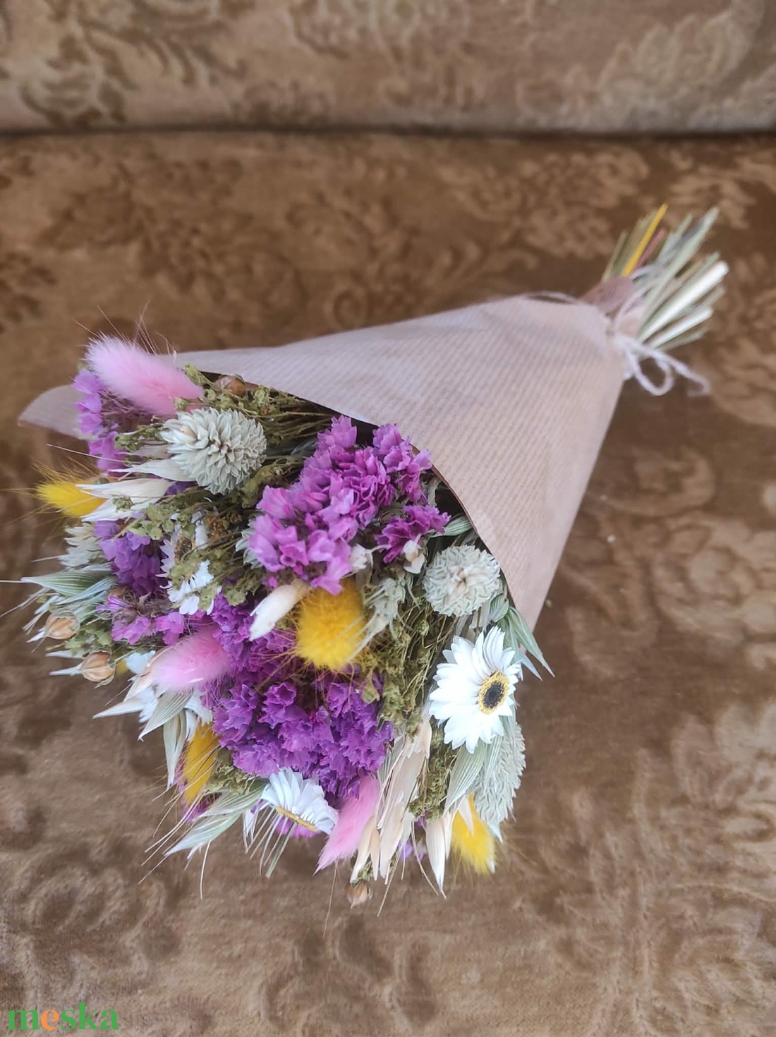 Szárazvirág csokor(pink-sárga) - otthon & életmód - virágdekoráció - virágok - virágcsokor - Meska.hu