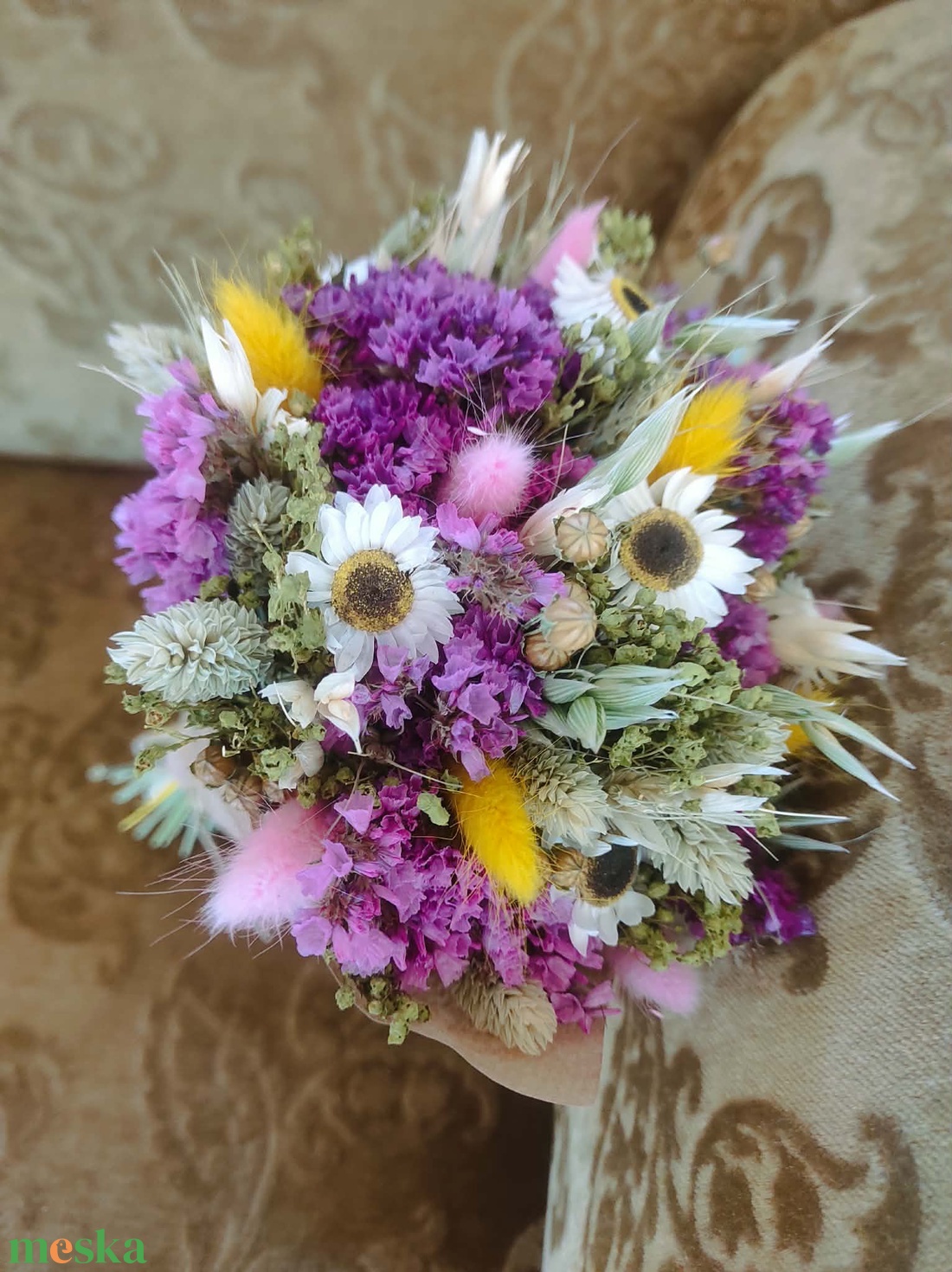 Szárazvirág csokor(pink-sárga) - otthon & életmód - virágdekoráció - virágok - virágcsokor - Meska.hu