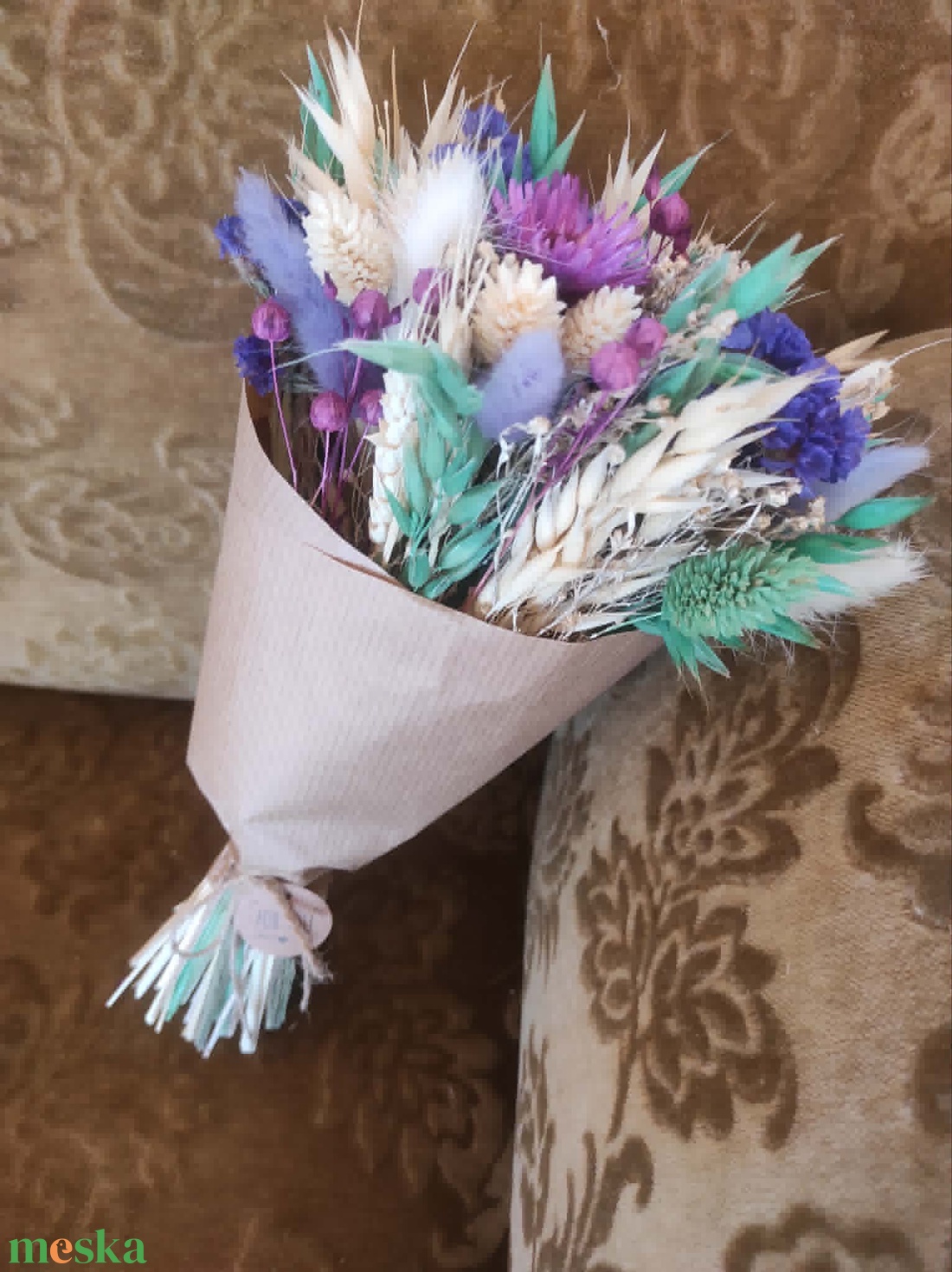 Szárazvirág csokor(türkiz-lila) - otthon & életmód - virágdekoráció - virágok - virágcsokor - Meska.hu