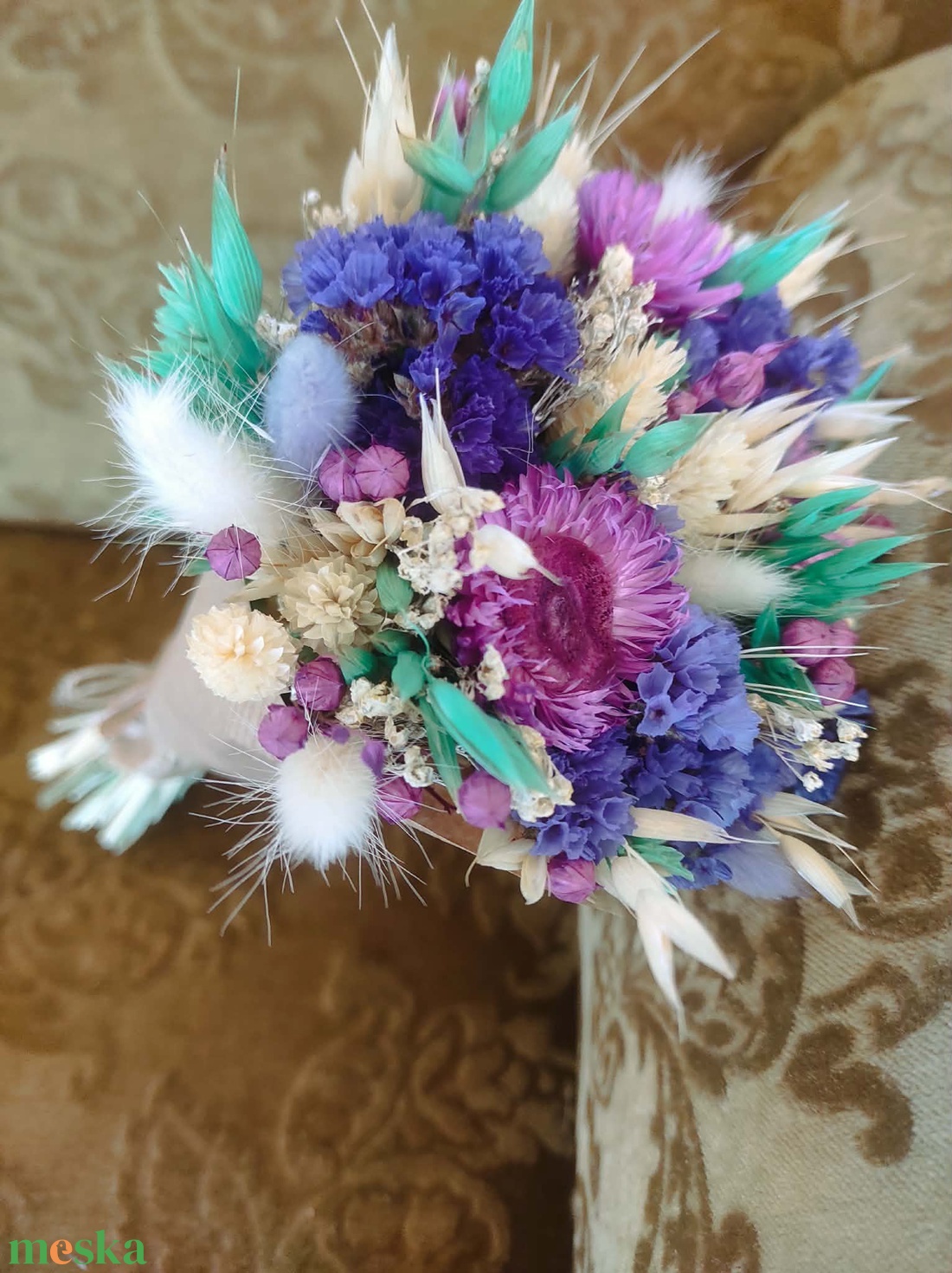 Szárazvirág csokor(türkiz-lila) - otthon & életmód - virágdekoráció - virágok - virágcsokor - Meska.hu