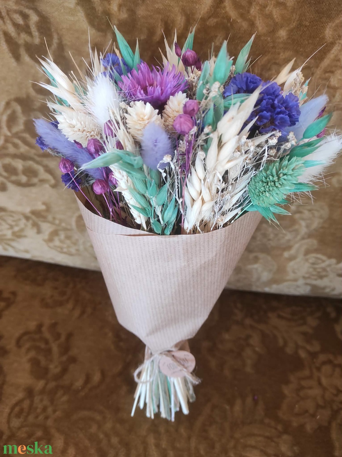 Szárazvirág csokor(türkiz-lila) - otthon & életmód - virágdekoráció - virágok - virágcsokor - Meska.hu