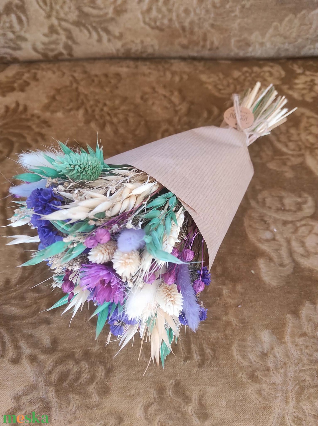 Szárazvirág csokor(türkiz-lila) - otthon & életmód - virágdekoráció - virágok - virágcsokor - Meska.hu