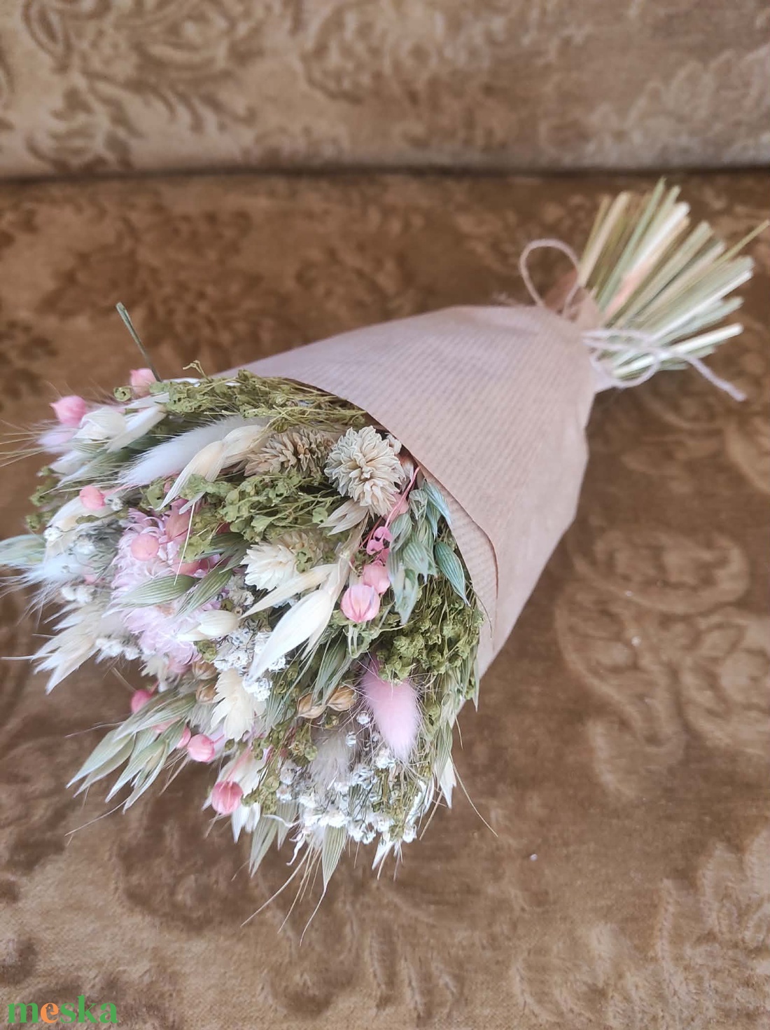 Szárazvirág csokor(zöld-rózsaszín) - otthon & életmód - virágdekoráció - virágok - virágcsokor - Meska.hu