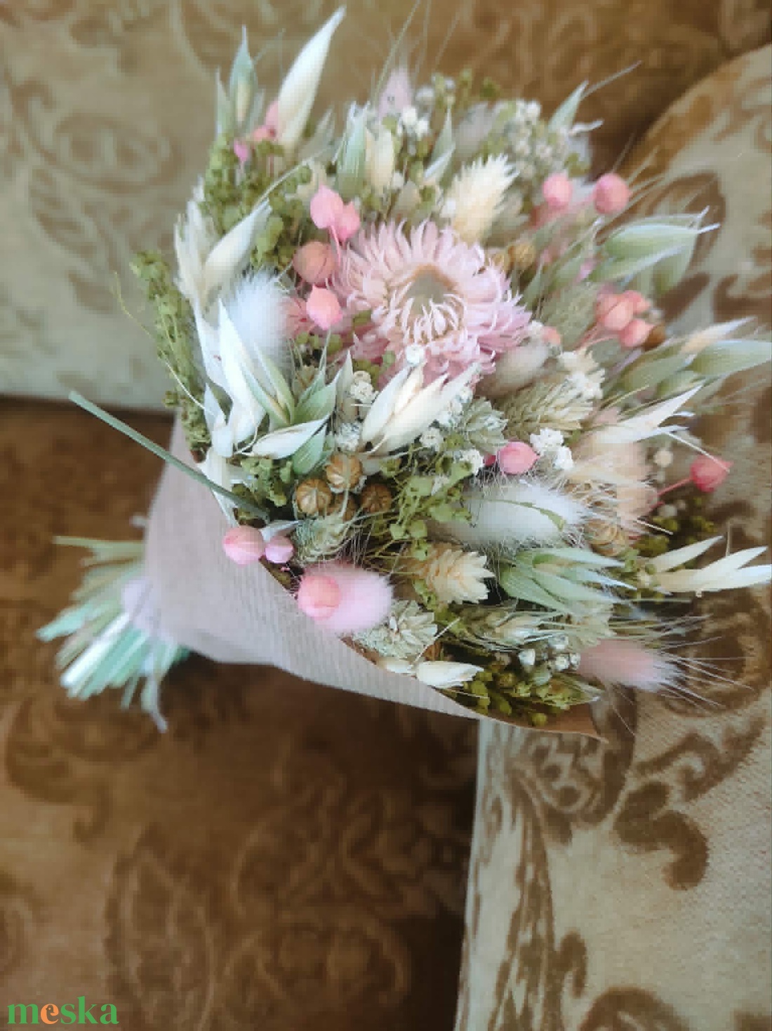 Szárazvirág csokor(zöld-rózsaszín) - otthon & életmód - virágdekoráció - virágok - virágcsokor - Meska.hu