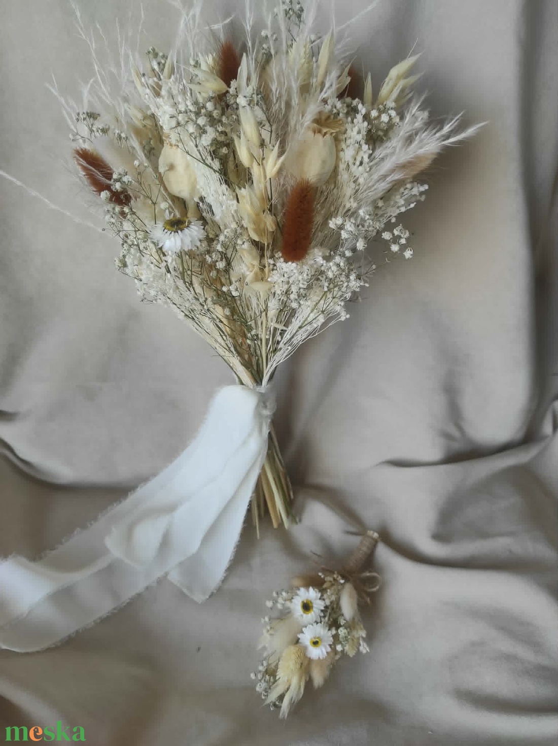 Menyasszonyi csokor kitűzővel(beige-fehér) - esküvő - menyasszonyi- és dobócsokor - Meska.hu