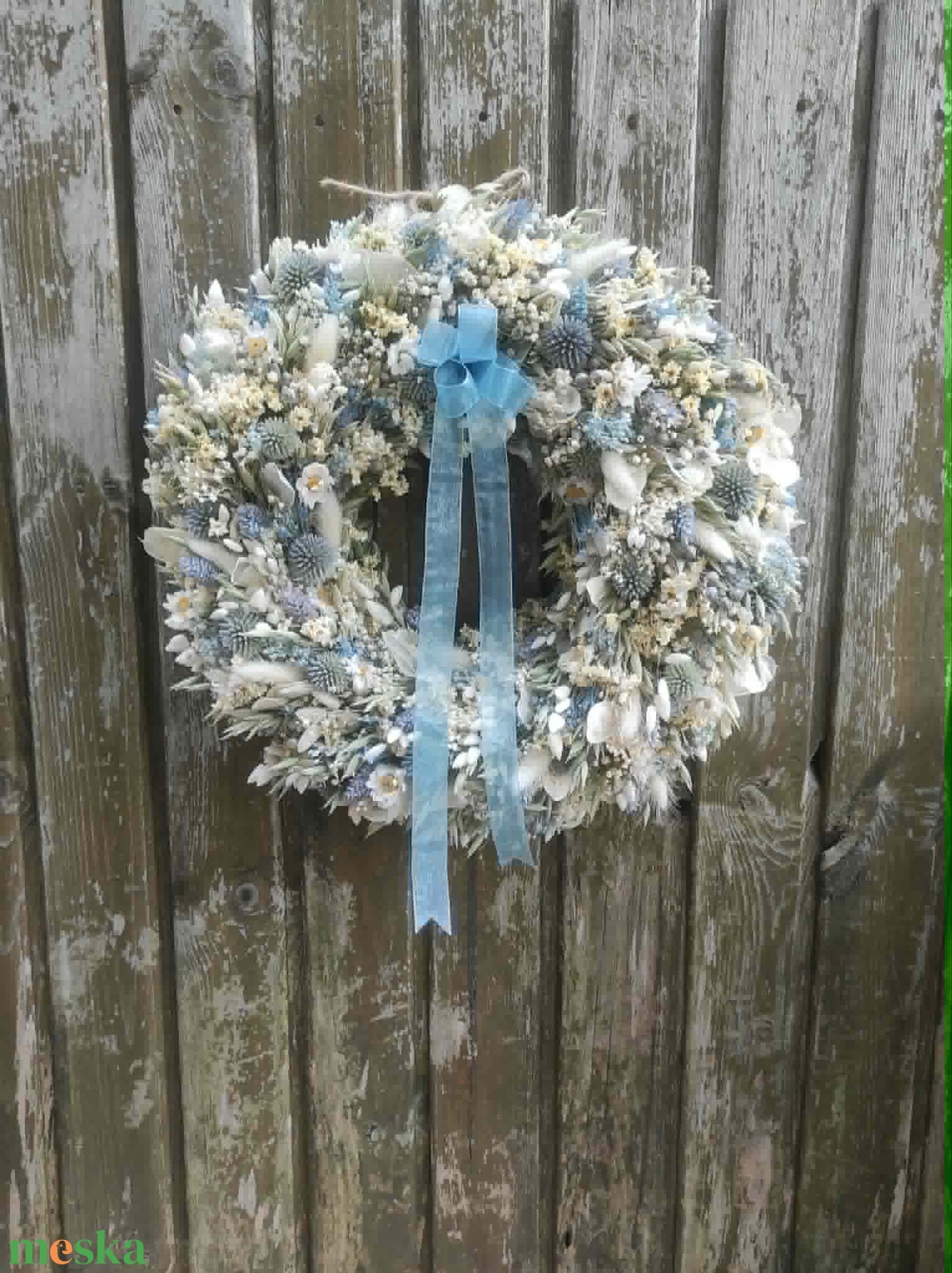 Szárazvirág koszorú,ajtódísz(kék-fehér) - otthon & életmód - dekoráció - ajtó- és ablak dekoráció - ajtódísz & kopogtató - Meska.hu