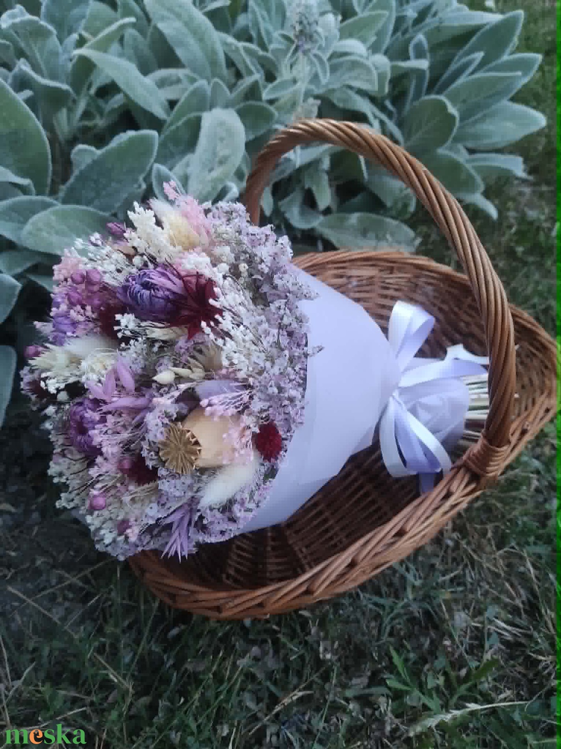 Szárazvirág csokor(lila) - otthon & életmód - virágdekoráció - virágok - virágcsokor - Meska.hu