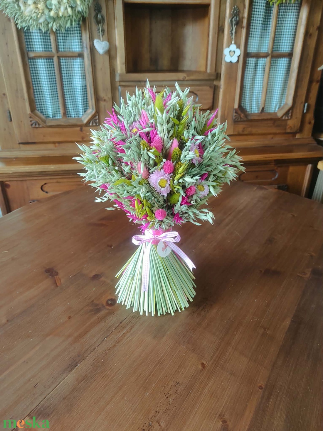 Szárazvirág csokor(pink-zöld) - otthon & életmód - virágdekoráció - virágok - virágcsokor - Meska.hu