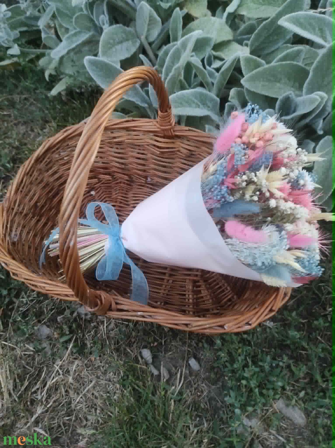 Szárazvirág csokor(rózsaszín-kék) - otthon & életmód - virágdekoráció - virágok - virágcsokor - Meska.hu