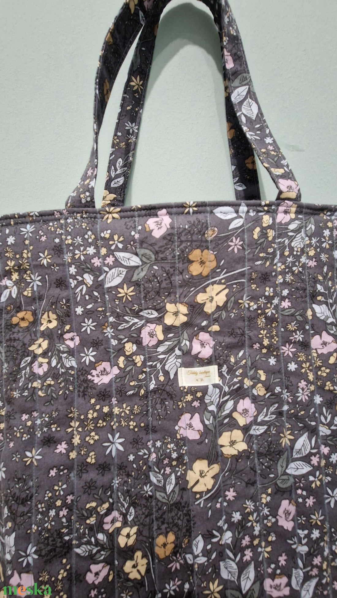 Virágmintás bélelt szatyor - táska & tok - bevásárlás & shopper táska - shopper, textiltáska, szatyor - Meska.hu