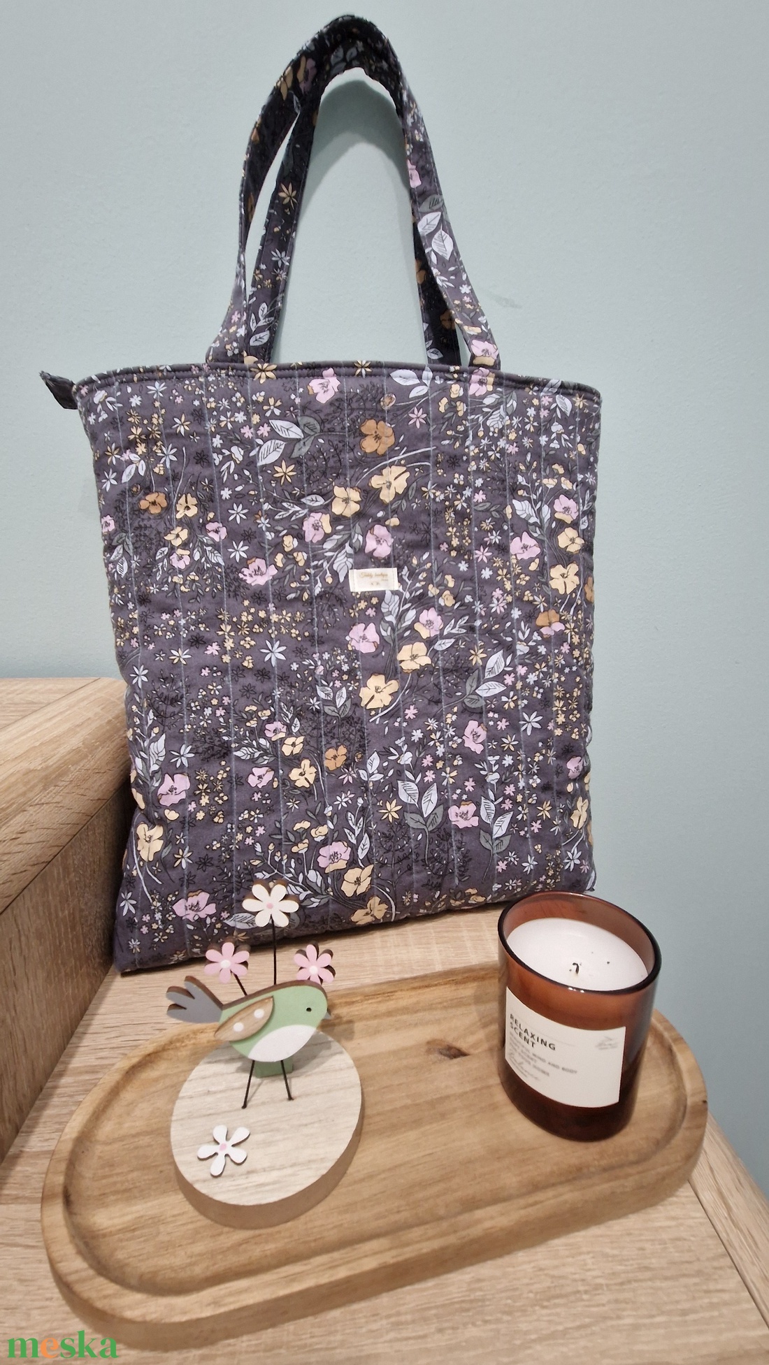 Virágmintás bélelt szatyor - táska & tok - bevásárlás & shopper táska - shopper, textiltáska, szatyor - Meska.hu