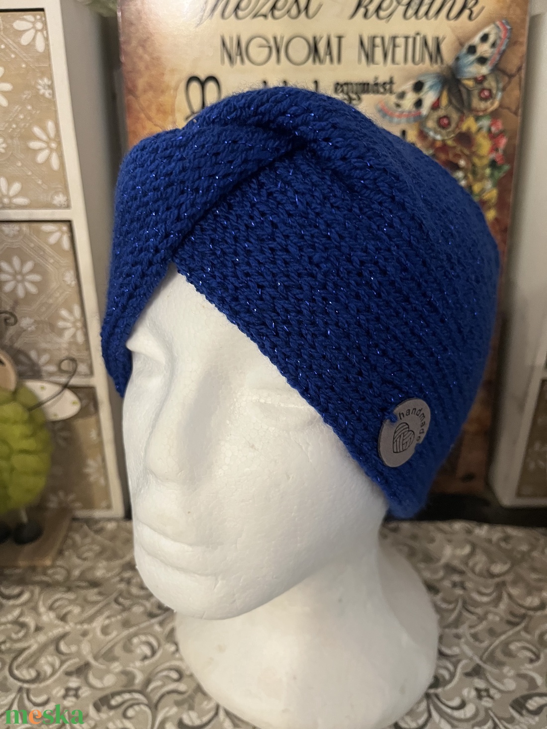  Kötött Fülvédő- királykék - ruha & divat - sál, sapka, kendő - fejpánt - Meska.hu