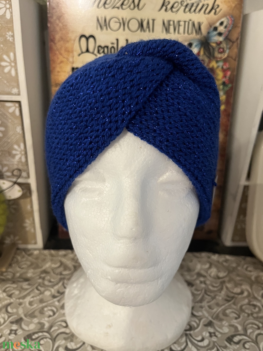  Kötött Fülvédő- királykék - ruha & divat - sál, sapka, kendő - fejpánt - Meska.hu