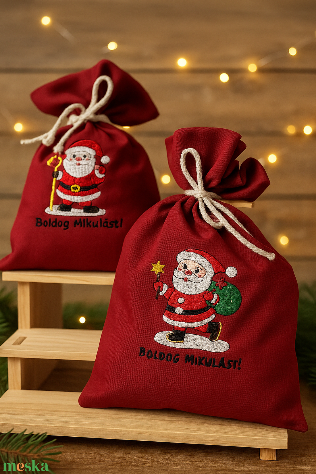 Hímzett Mikulás -zsák bordó - karácsony - mikulás - mikulás zsák - Meska.hu