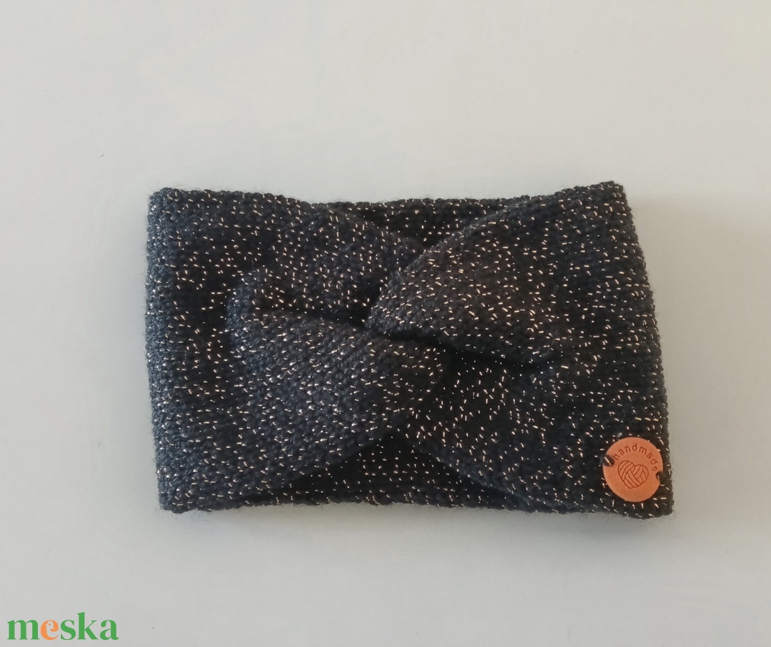  Kötött Fülvédő- fekete lurex - ruha & divat - sál, sapka, kendő - fejpánt - Meska.hu
