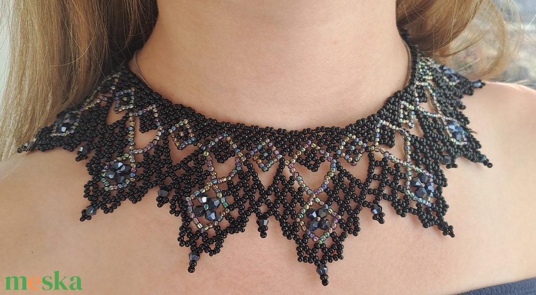 Ukrán csipkés gyöngygallér, nyaklánc - ékszer - nyaklánc - nyakpánt, gallér - Meska.hu