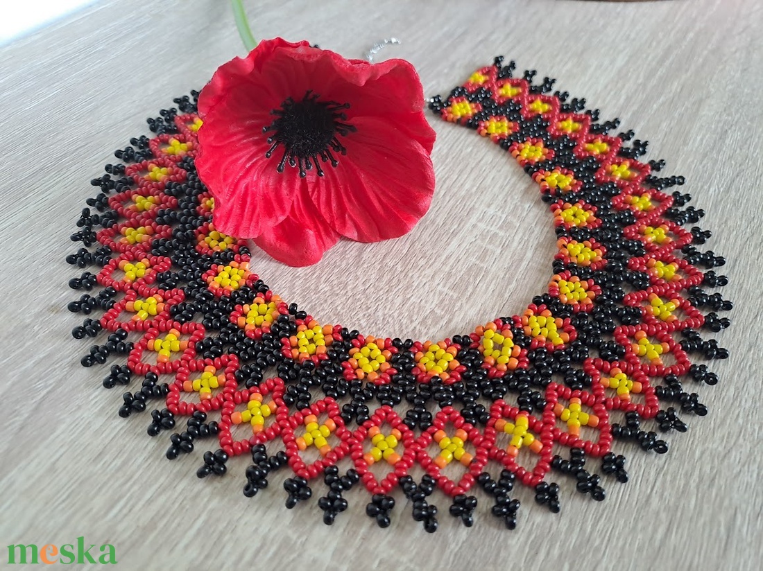 Mexikói Huichol nyaklánc, gyöngygallér, etnikai ékszer - ékszer - nyaklánc - nyakpánt, gallér - Meska.hu