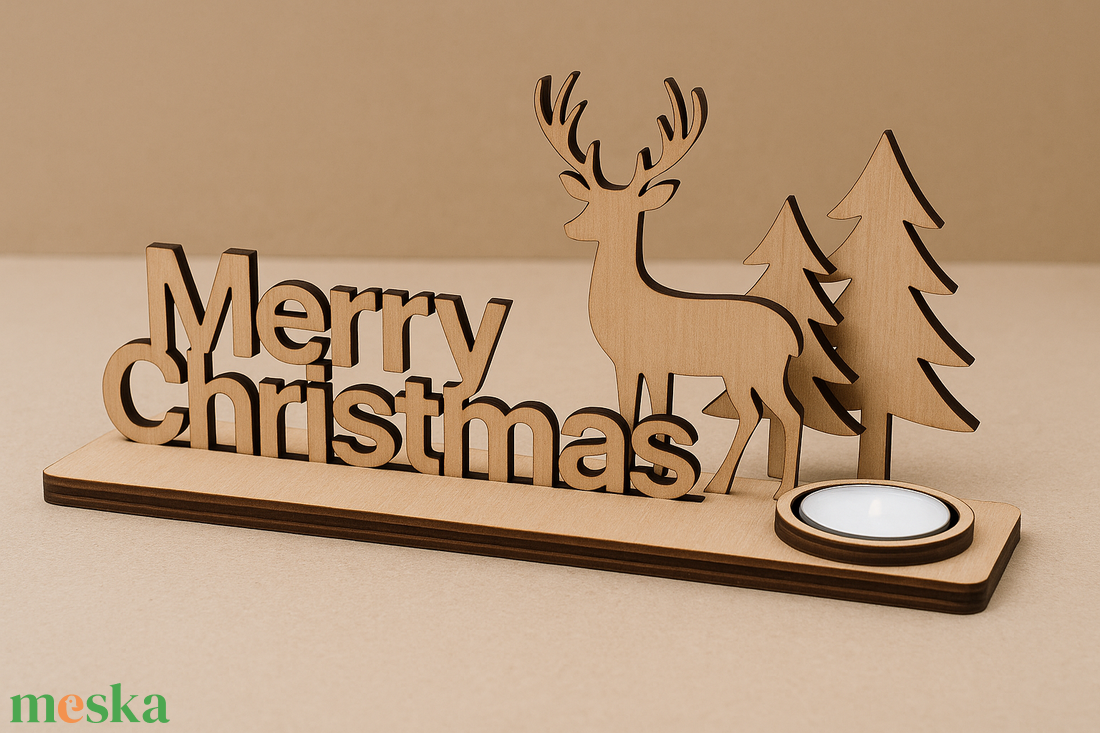Rénszarvasos karácsonyi asztaldísz  natúr rétegelt lemezből - karácsony - adventi díszek - adventi asztaldísz - Meska.hu
