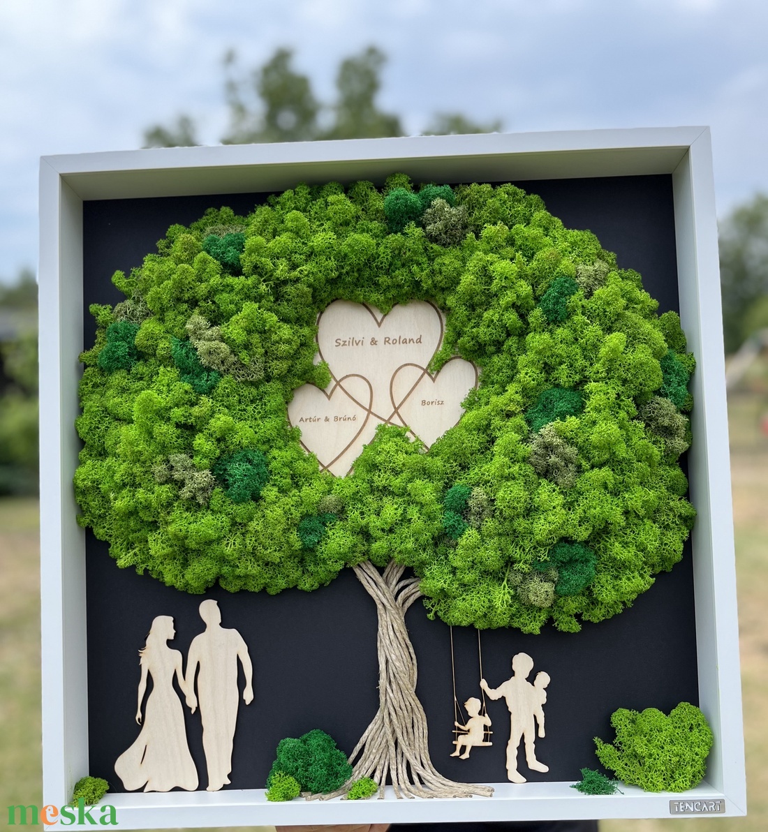 Természetes moha/zuzmó Családi kép -  50x50cm - otthon & életmód - dekoráció - fali és függő dekoráció - zuzmókép, mohakép - Meska.hu