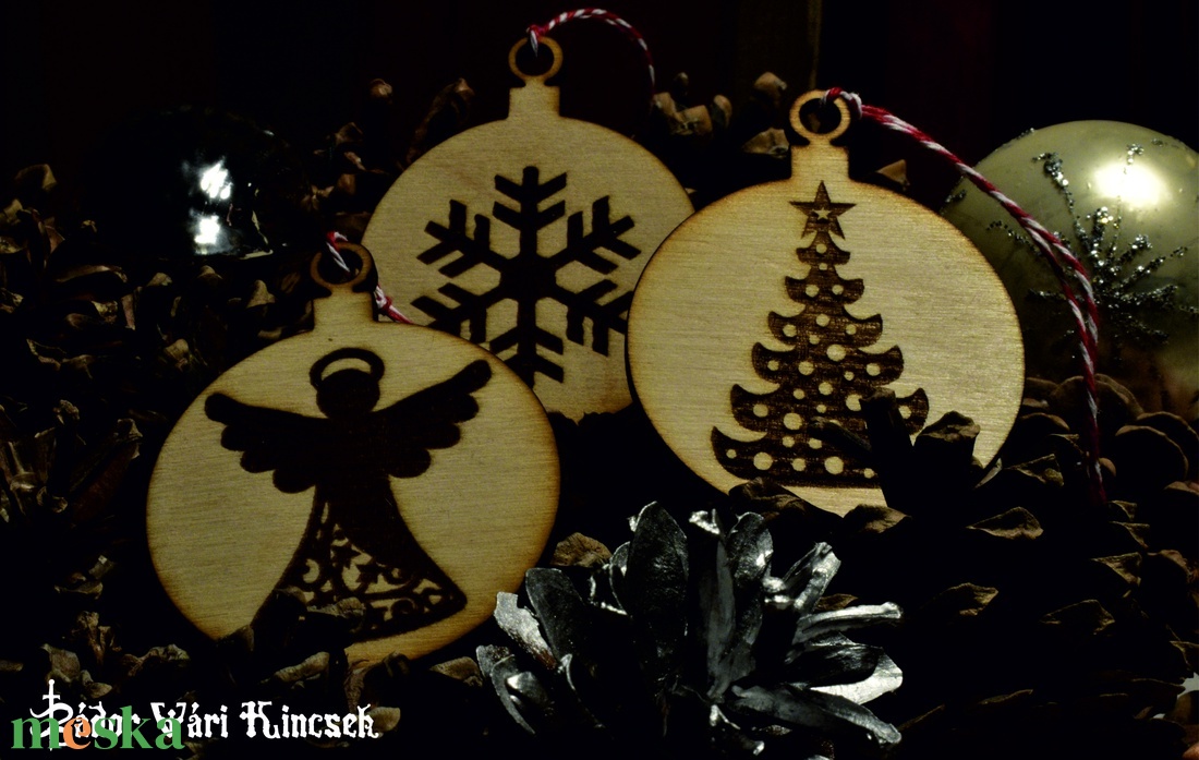 Fa karácsonyfa dísz csomag, 3 db - karácsony - karácsonyi lakásdekoráció - karácsonyfadíszek - Meska.hu