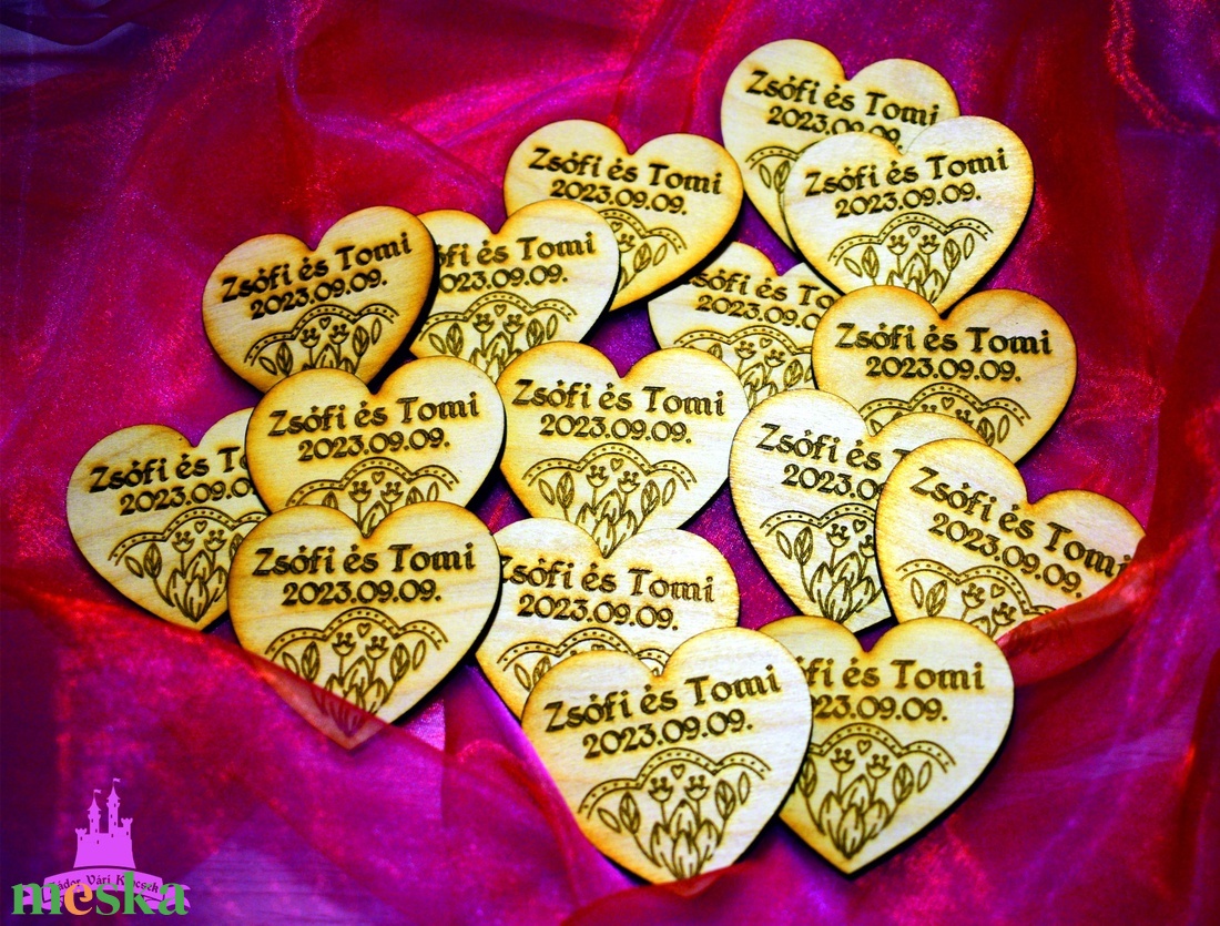 Szív formájú fa dísz gravírozással - esküvő - emlék & ajándék - köszönőajándék - Meska.hu
