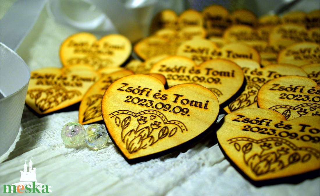 Szív formájú fa dísz gravírozással - esküvő - emlék & ajándék - köszönőajándék - Meska.hu