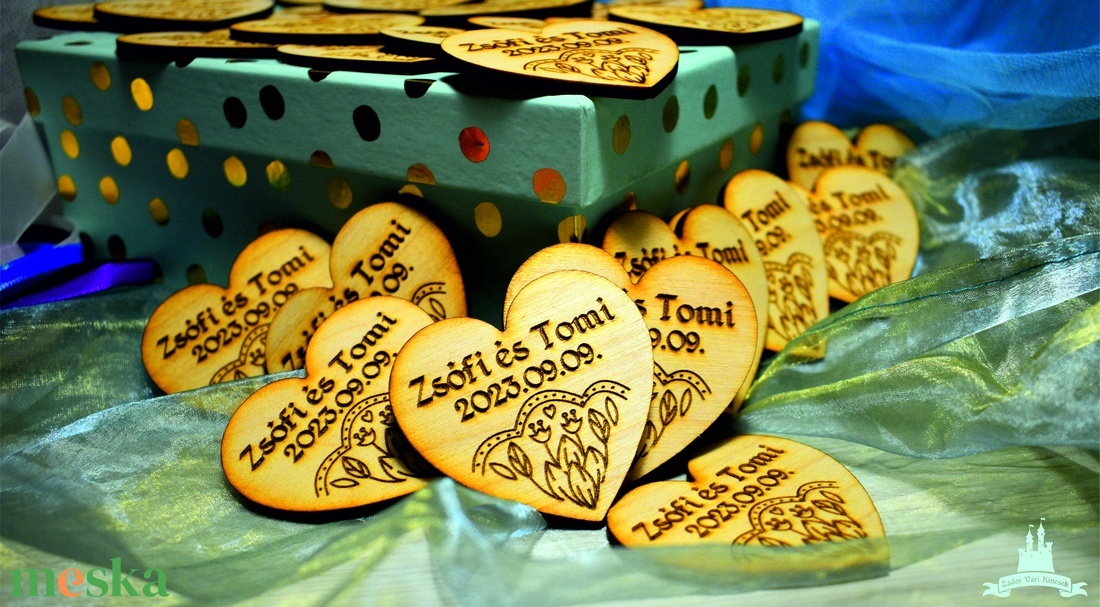 Szív formájú fa dísz gravírozással - esküvő - emlék & ajándék - köszönőajándék - Meska.hu