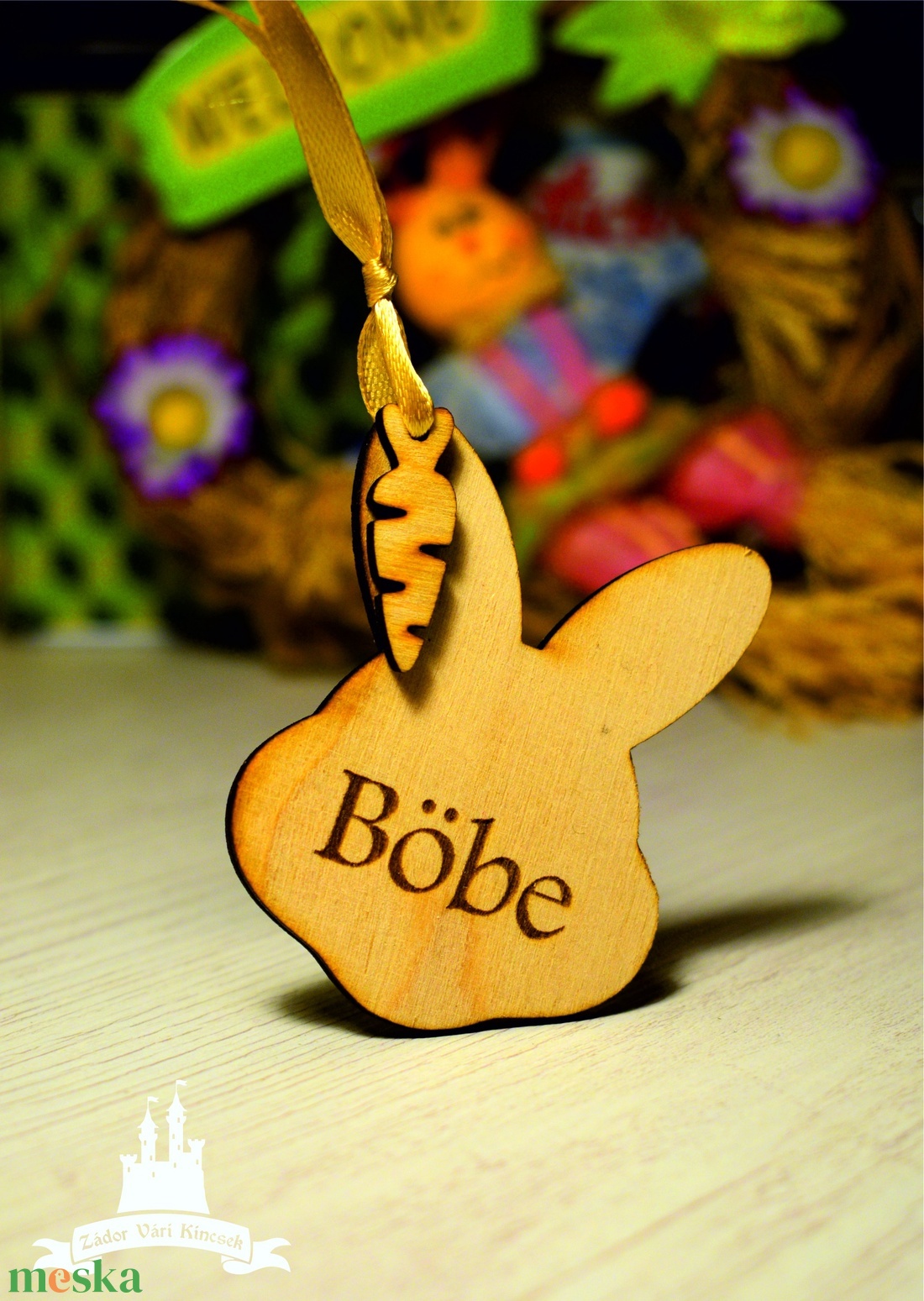 Nyuszi fa húsvéti dekoráció név gravírozással - otthon & életmód - dekoráció - fali és függő dekoráció - függődísz - Meska.hu