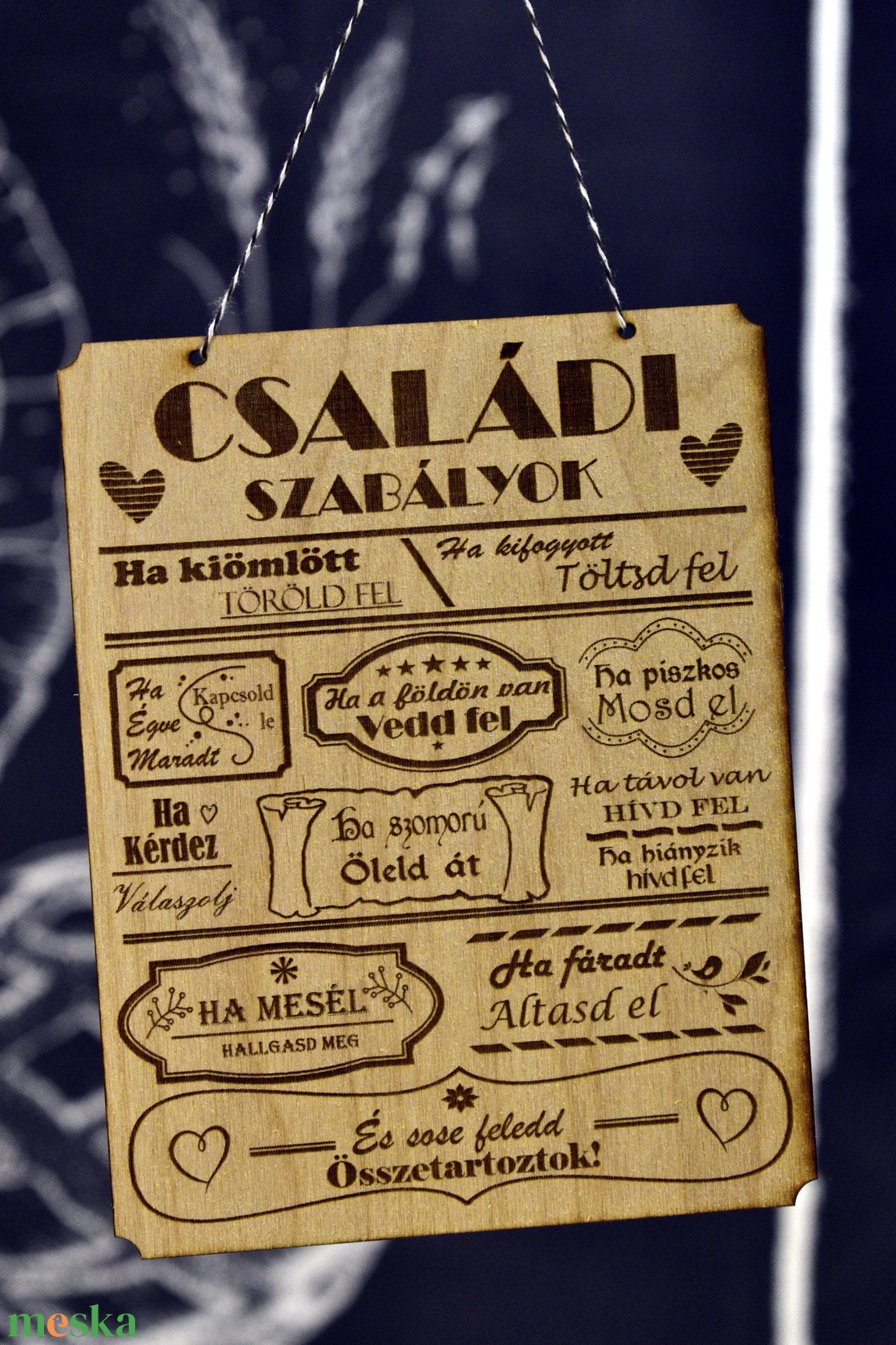 Családi szabályzat fa dekor vintage tábla  - otthon & életmód - dekoráció - fali és függő dekoráció - felirat - Meska.hu
