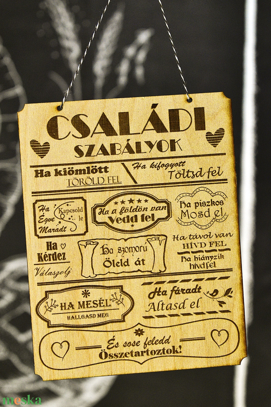Családi szabályzat fa dekor vintage tábla  - otthon & életmód - dekoráció - fali és függő dekoráció - felirat - Meska.hu