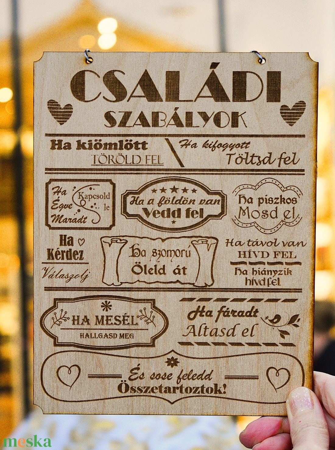 Családi szabályzat fa dekor vintage tábla  - otthon & életmód - dekoráció - fali és függő dekoráció - felirat - Meska.hu