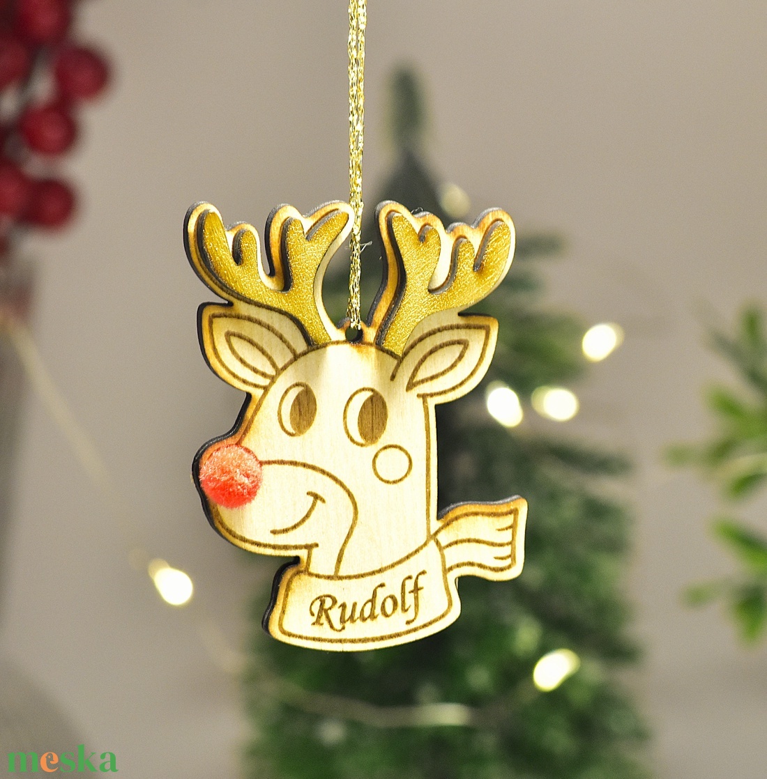 Szarvasos fa karácsonyfa dísz név gravírozással - karácsony - karácsonyi lakásdekoráció - karácsonyfadíszek - Meska.hu