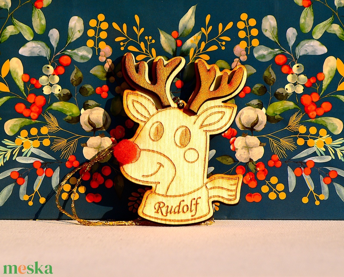 Szarvas fa karácsonyfa dísz név gravírozással - karácsony - karácsonyi lakásdekoráció - karácsonyfadíszek - Meska.hu