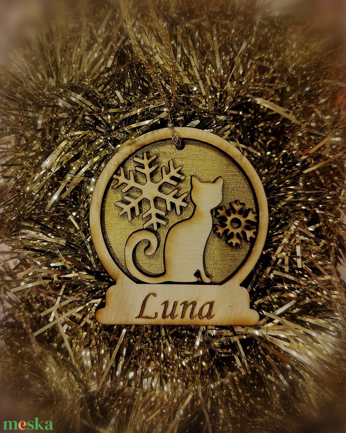 Cicás fa hógömb karácsonyfa dísz név gravírozással - karácsony - karácsonyi lakásdekoráció - karácsonyfadíszek - Meska.hu