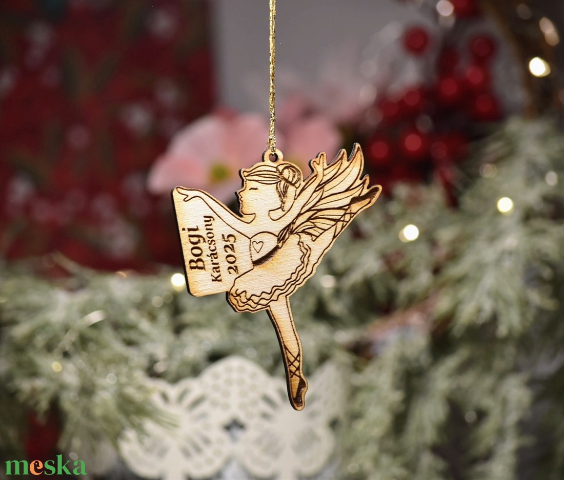 Angyal balerina fa karácsonyfadísz név gravírozással - karácsony - karácsonyi lakásdekoráció - karácsonyfadíszek - Meska.hu