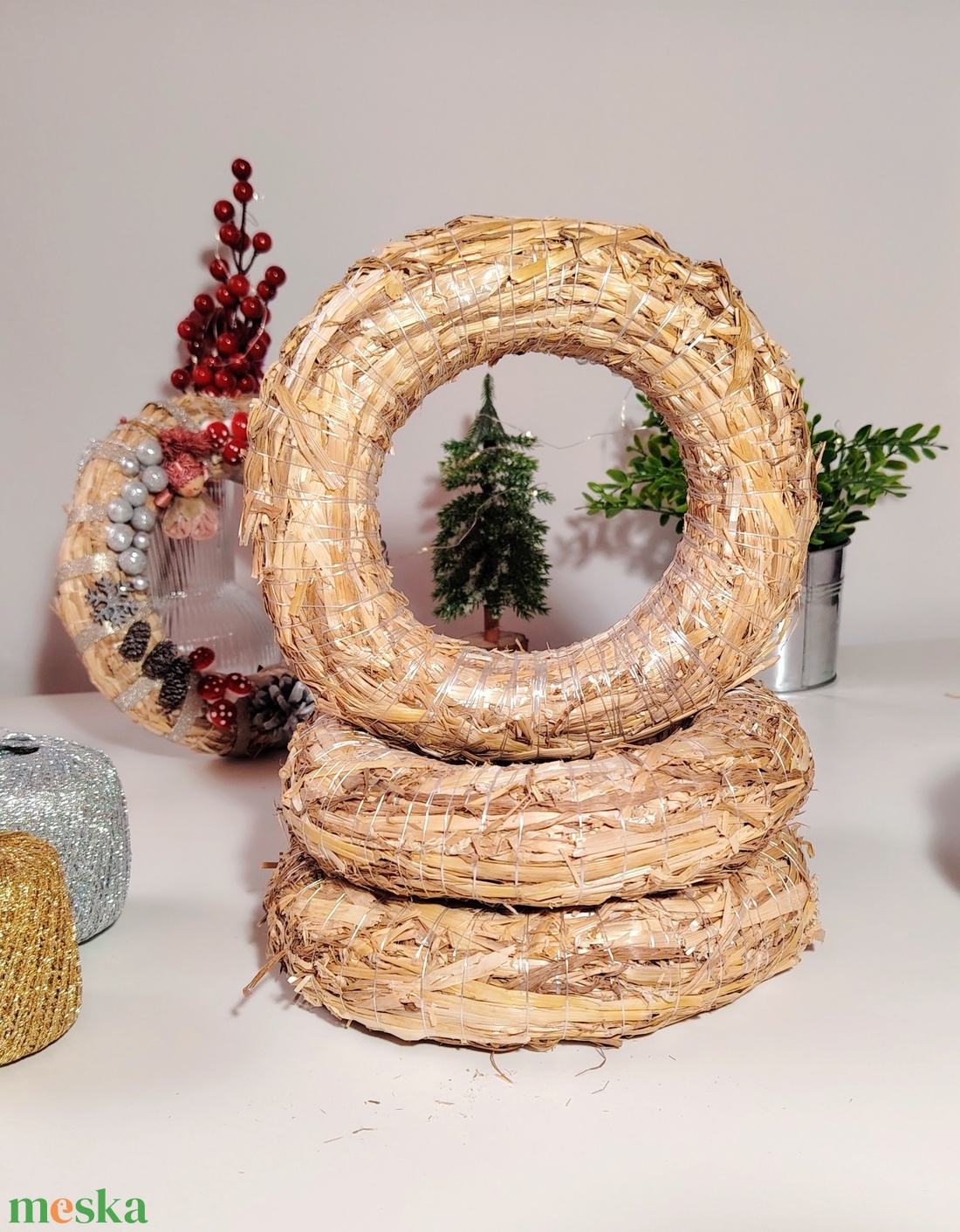 Szalma koszorú alap, 20 cm - kellékek & szerszámok - dekorációs kellékek - koszorú, koszorúalap - Meska.hu
