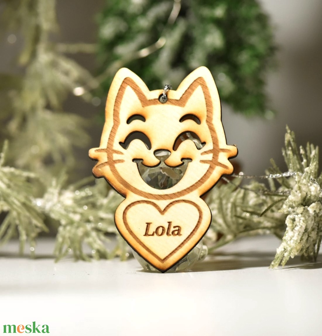 Cicás fa karácsonyfa dísz név gravírozással - karácsony - karácsonyi lakásdekoráció - karácsonyfadíszek - Meska.hu