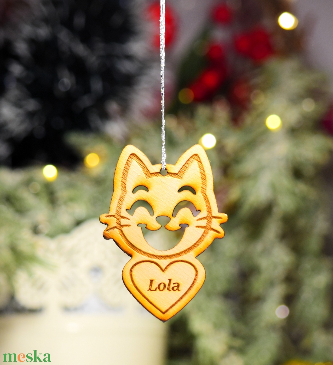 Cicás fa karácsonyfa dísz név gravírozással - karácsony - karácsonyi lakásdekoráció - karácsonyfadíszek - Meska.hu