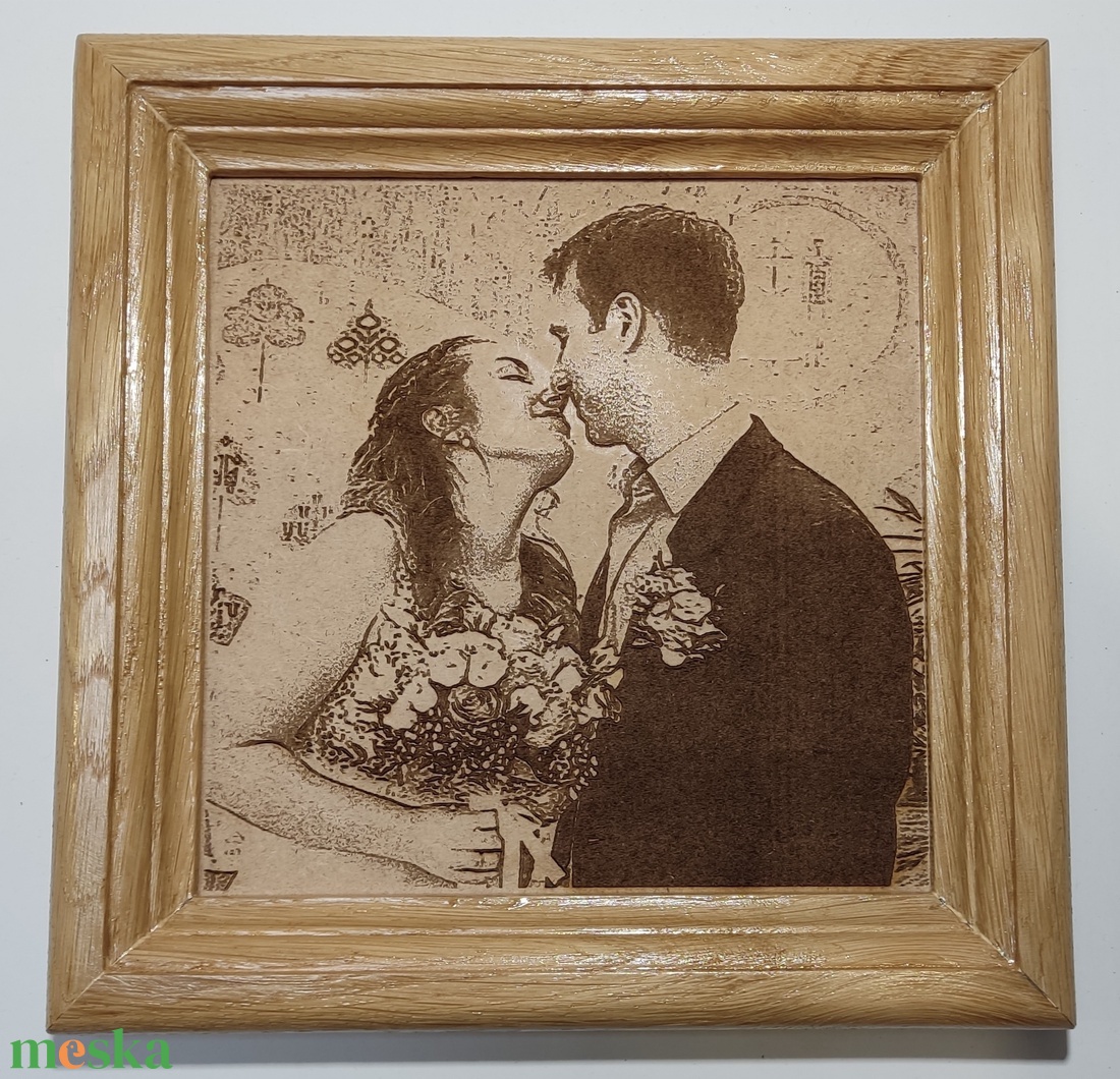 Esküvői gravírozott fotó fa kerettel - esküvő - esküvői szett - Meska.hu