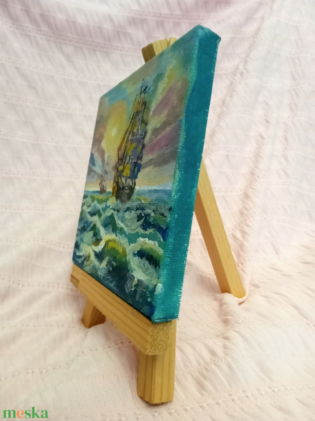 Hajók a tengeren 10 x 10 cm - művészet - festmény - akril - Meska.hu