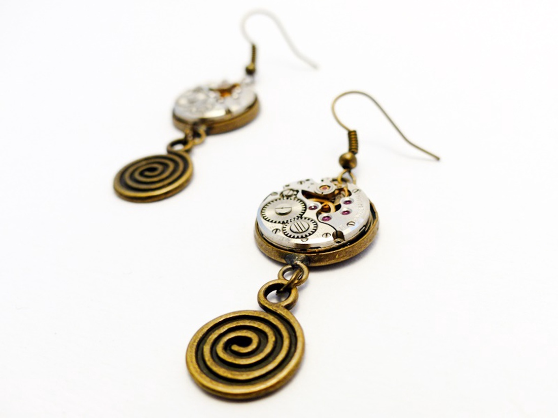 Steampunk fülbevaló csiga kiegészítővel - - Meska.hu Steampunk fülbevaló csiga kiegészítővel - - Meska.hu