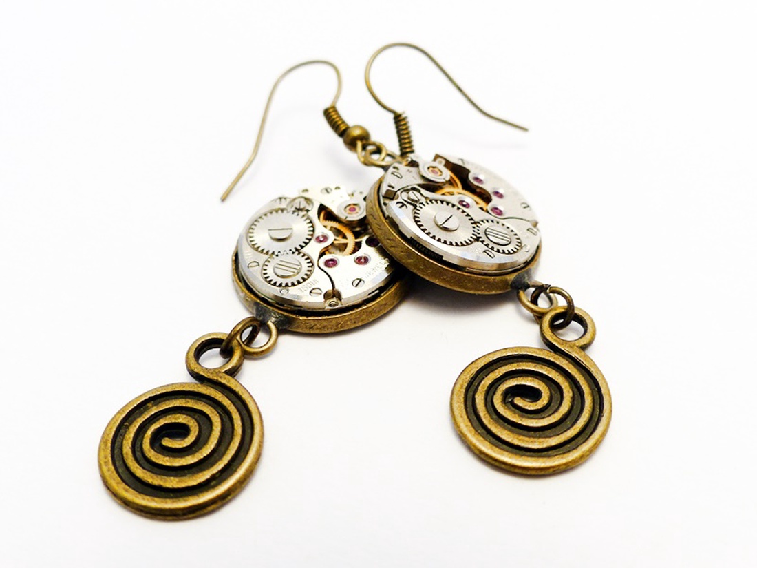 Steampunk fülbevaló csiga kiegészítővel - - Meska.hu Steampunk fülbevaló csiga kiegészítővel - - Meska.hu