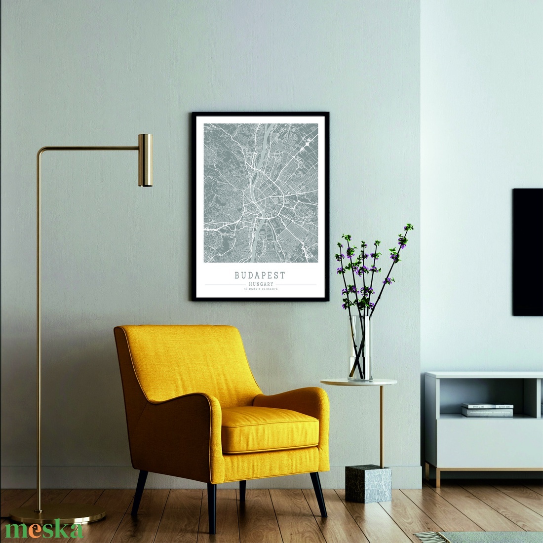 Minimalista BUDAPEST színes dekorációs térkép  - otthon & lakás - dekoráció - kép & falikép - plakát - Meska.hu