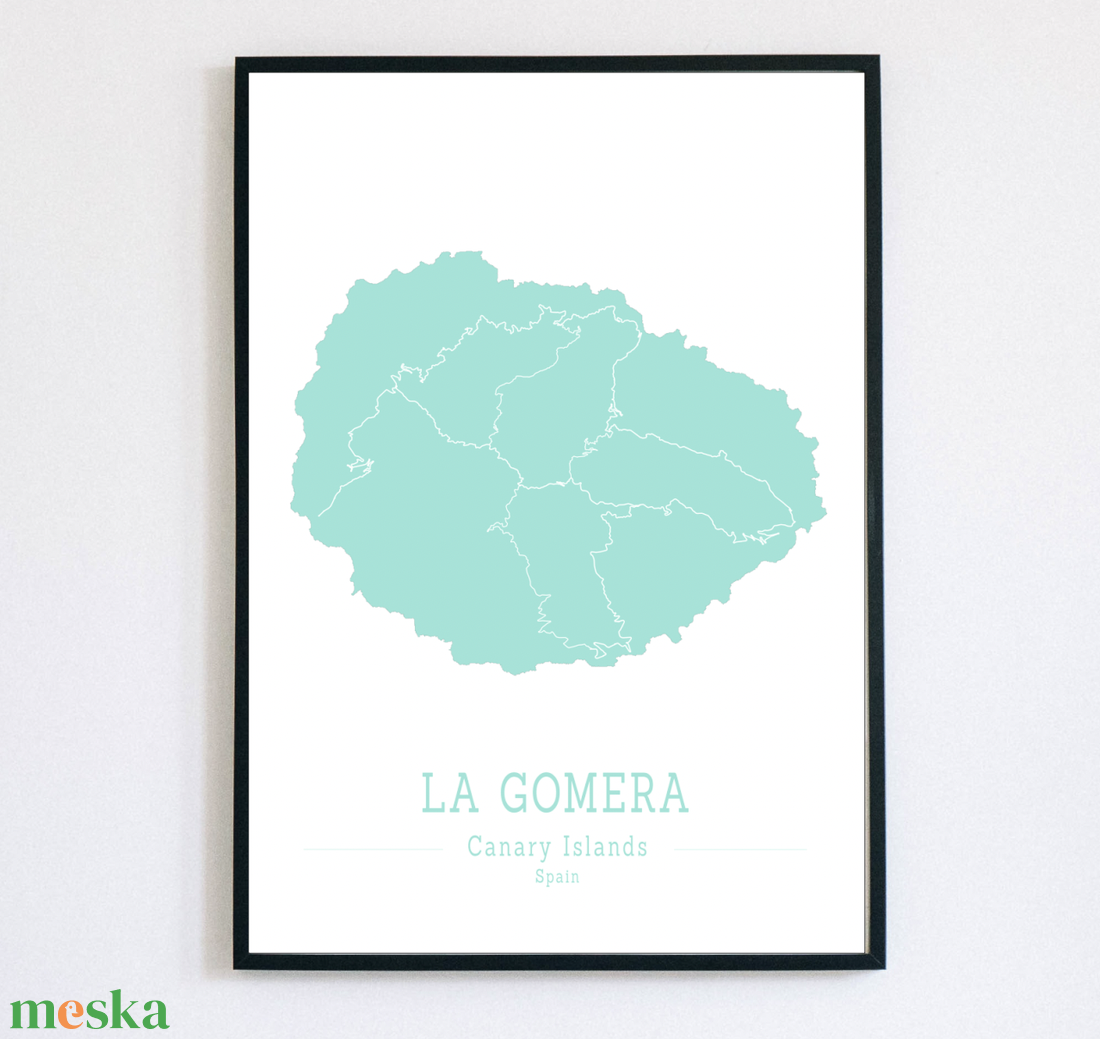 LA GOMERA (Kanári-szigetek) színes minimalista dekorációs térkép - otthon & lakás - dekoráció - kép & falikép - poszter - Meska.hu