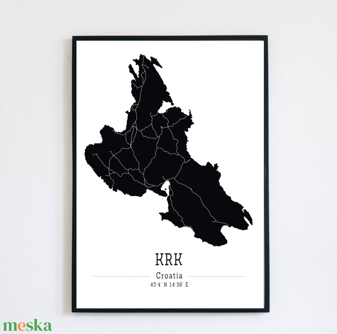 KRK (Horvátország) színes minimalista dekorációs térkép - otthon & lakás - dekoráció - kép & falikép - poszter - Meska.hu