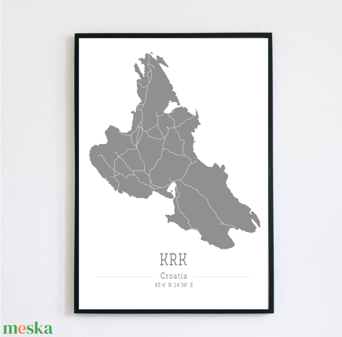 KRK (Horvátország) színes minimalista dekorációs térkép - otthon & lakás - dekoráció - kép & falikép - poszter - Meska.hu